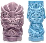 CKB LTD Tiki Ceramic Beakers Set of 2 Coloured Glasses Mugs Large Tall Tumblers Ceramic Cocktail Glasses Ideal for Hawaiian Luau Party Beakers Decorative Cups Drinkware (Blue and Purple)