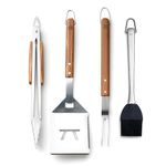 Outset Grande Stainless Steel Grill Tool Set, Verde Collection, Large Spatula, Tongs, Grill Fork, and Sauce Brush