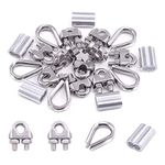 Swpeet 24Pcs M6 (1/4") Wire Rope Accessory Set, Included M6 Wire Rope Cable Clip Clamp, M6 Stainless Steel Thimble, 6mm Aluminum Crimping Loop Sleeve Perfect for 1/8 inch Wire Rope Cable (M6)