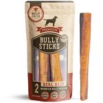 Bully Bunches Premium12 Inch Monster Odour-Free Bully Sticks for Large & Giant Dogs - Long Lasting Chews for Oral Care - All Natural & Single Ingredient, 100% Beef Dog Treats, Rawhide Free (2 Pk)