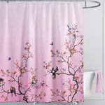 LIVETTY Pink Bird Floral Shower Curtain 180cm × 180cm Mould Proof Butterfly Fabric Bathroom curtain For Women & Men With 12 Hooks Washable Quick-Drying Curtains