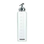 Borosil Glass Oil Dispenser (Transparent and Silver, 1L, Pack of 1)