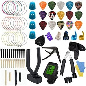 TTCR-II Accesorios Guitarra 78 Piezas con Afinador Guitarra,Correa Guitarra,Soporte pared Guitarra,Cejilla Guitarra,15 Puas Guitarra,3 juegos Cuerdas Guitarra,Puente Guitarra,Cejuela guitarra acustica
