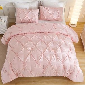 Andency Pink Twin Size Comforter Set (66x90Inch), 2 Pieces Soft Lightweight Cute Pinch Pleat Comforter Set for Kids Girls Teens, All Season Western Warm Down Alternative Bed Set for Dorm Bedroom