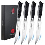 TUO Steak Knife Set 4Pcs, 5 inch Serrated Steak Knives, German Stainless Steel Steak Knife Set, Ergonomic Pakkawood Handle with Gift Box, Fiery Phoenix Series - Black