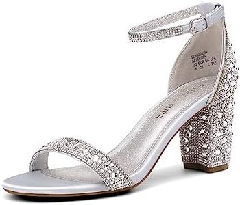 DREAM PAIRS Women's Chunk Low Heel Pump Sandals,Size 9,Silver/Rhinestone,SDHS2221W