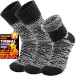 Welwoos Heated Thermal Socks for Women Winter Warm Ski Thick Boot Insulated Gift Socks Stocking Fillers for Women 3 Pairs (Black,M)