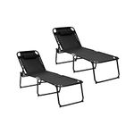 GYMAX Lounge Chair Outdoor, 41cm Extra High Folding Chaise Lounge with 4-Level Adjustable Backrest & Removable Pillow, Portable Beach Bed Camping Cot, Outdoor Lounger for Backyard, Poolside (2, Black)