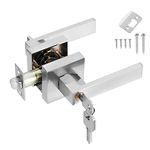 HSEAMALL Door Lever Handle Lock,Interior Door Handle with Lock and Key Square Entry Door Handle for Bedroom Office Left or Right Handing (Silver)