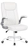 Misolant Big and Tall Office Chair, High Back Office Chair with Flip Up Armrest, PU Leather Office Executive Chair, Computer Desk Chair with Rocking Function Ivory White