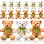 15 Pack Stuffed Bear Plush Toy, Soft Plush Stuffed Animal, 10 Inch Small Cute Plush Bears Toys Teddy Bear Bulk with Bow Tie for Baby Shower Birthday Gift Party Supplies(Light Brown & White)