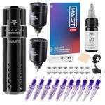 Mast Tattoo Machine Kit Flip Wireless Tattoo Pen Rotary Tattoo Gun 7 Strokes Length 2Pcs Batteries interchangeable RCA Jack Tattoo Needles Cartridges for beginners and tattooists