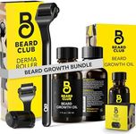 Beard Club Derma Roller & Beard Growth Oil - Microneedling Roller with 540 Titanium Microneedles for Face, Body and Scalp - Beard Roller with Sandalwood & Cedar Beard Oil