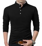 KUYIGO Men’s Casual Slim Fit Shirts Long Sleeve Polo Shirts Cotton Shirts Black Medium