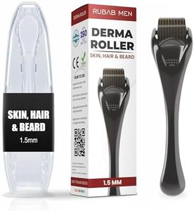 RUBAB MEN Derma Roller 1.5mm for Hair Regrowth with Travel Case | Also Great for Facial Beard Growth Men | 540 Titanium Alloy Needles That Are Easy & Safe Use | Gentle on Face Skin, Powerful on Results