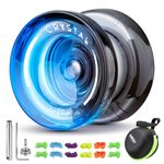 MAGICYOYO Responsive Yoyo for Kids K2 Crystal Black Blue, 2 in 1 - Responsive and Unresponsive Yo Yo, Finger Spin Trick Yoyo with Unresponsive Bearing, 12 Strings, Yo-Yo Bag, Tool & Accessories