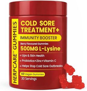 Cold Sore Treatment for Lip & Skin Support with L-Lysine, Zinc, Vitamin C & Probiotics | Vegan Immunity Booster That Helps Prevent Outbreaks & Promotes Faster Healing | 60 Berry Flavored Gummies