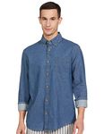 Marks & Spencer Mens Solid Regular Fit Denim Shirt (S) Medium Blue