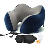 Travel Pillow,Travel Neck Pillows for Sleeping,100% Pure Memory Foam Soft Comfort & Support Pillow for Airplane/Car/Office&Home Rest Use-Blue