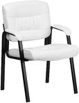 Flash Furniture Haeger White LeatherSoft Executive Side Reception Chair with Black Metal Frame