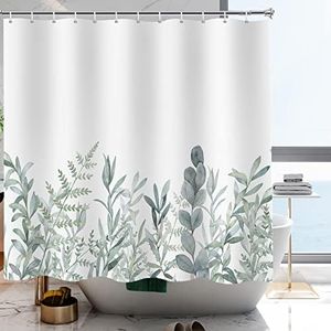 YISURE Green Shower Curtain for Bathroom, Outdoor Garden Shower Curtain for Wet Room, Eucalyptus Leaves Fabric Waterproof Shower Curtain 180x180cm