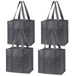 VENO 4 Pack Reusable Grocery Shopping Bags Foldable, Sac Reutilisable Epicerie, Grocery Tote Bags w/Hard Bottom, Multipurpose Utility Tote Bags (Windowpane, 4 Pack)