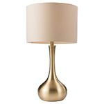 National Lighting Modern Table Lamp - 3-Stage Dimmer Touch Lamp for Desk - Bedside Reading Lamps for Bedroom - Soft Brass Effect & Taupe Cotton - 40W 240V Incandescent E14 Candle (Not Included)