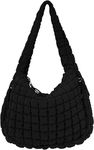 VOSTEVAS Quilted Tote Bag for Women Puffer Shoulder Bag with Zip Large Lightweight Padding Hobo Purse Beach Handbag (Black)