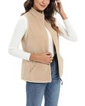 Xeoxarel Women's Soft Polar Fleece Vest, Lightweight Sleeveless Jackets Classic Fit Outerwear Full-Zip Pockets Casual Clothes Khaki