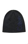 Calvin Klein Men's Reversible Beanie, Heather Grey and Blue Logo, One Size