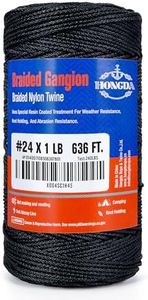 HONGDA Braided Gangion Braided Nylon Twine, 636 Feet #24 Bank Line, Black Tarred String 1.85mm for Gardening, Construction, Gear Tying, Jungle Survival
