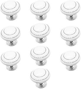 Ebeta 10 x Poignées et boutons de tiroir boutons de tiroir, Poignée de porte céramique, boutons de meubles (Double cercle d'argent - blanc)