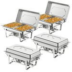 NArra 4pcs Chafing Dish Buffet Set, 8QT/9L Buffet Servers Catering Heat Container Set with Half Size Food Containers, Food Warmer Set for Catering, Buffet, and Wedding Parties