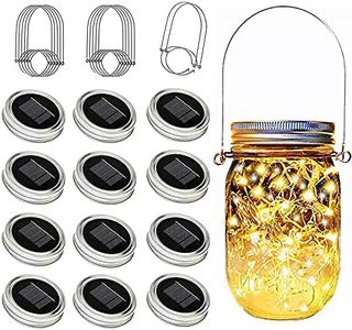 yeuago Mason Jar Solar Lights 12 Pack 30 LED Outdoor Solar Firefly Lights, Solar Fairy String Lids Lights,Waterproof Mason Solar Lights with Hangers for Regular Mouth Jars（No Jars）