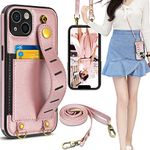 Tekcoo Compatible with iPhone 13 Pro (6.1 inch) 2021 Mobile Phone Case Wallet, Tekcoo PU Leather Wristlet Card Holder Slot Carrying [Removable Crossbody Strap] Purse Protective Back Cover Rose Gold