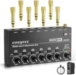 COKYISS Mini Audio Mixer, 6-Channel Microphone Mixer, Stereo Line Mixer for Sub-Mixing, Built-in grounding, Mono/Stereo Switching, 1/4" Input/Output, for Guitar, Bass, Keyboards Mixer, Metal, Black