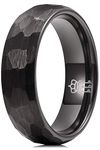 THREE KEYS JEWELRY Men Women Hammered Wedding Bands Tungsten 6mm Carbide Ring with Jewels Brushed Infinity Unique for Him Black Size 11