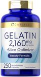 Gelatin 2160 mg | with Silica Optimizer | 250 Capsules | Non-GMO, and Gluten Free Supplement | by Carlyle