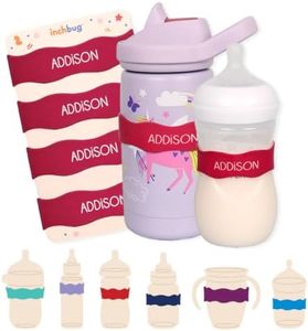 InchBug Orbit Labels Baby Bottle and Water Bottle Silicone Name Bands Personalized Reusable Label Set for Daycare, Sippy Cups, Preschool, Elementary School, Dishwasher Safe, 4-Pack (Wild Berry Punch)