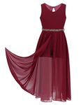 Zaldita Kids Girls Christmas Dress Rhinestones V Neck Chiffon Romper Overlay Dress Wedding Birthday Party Ball Gown Burgundy 11-12 Years