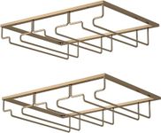 FOMANSH Wine Glass Rack - Under Cabinet Stemware Wine Glass Holder Glasses Storage Hanger 2 Pack Metal Organizer for Bar Kitchen Gold