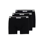 BOSS Men's Power 3-Pack Bold Logo Boxer Briefs, Black, L (Pack of 3)