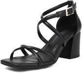 Latasa Heels for Women Chunky Heel Strappy Block Heels Ankle Strap Square Toe Heeled Sandals, Black, 6.5 UK