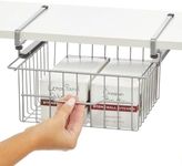 mDesign Compact Hanging Pullout Drawer Basket - Sliding Under Shelf Storage Organizer - Metal Wire - Attaches to Shelving - Easy Install - for Kitchen, Pantry, Cabinet - Silver