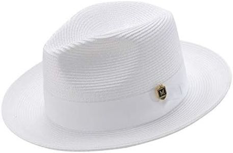 MONTIQUE - Unisex Solid Color Wide Snap Brim Pinch Fedora, Straw Fedora Hat for Men, Mens Fedorah Hat, Panama Hat Men, Womens Fedorah Hat - White - H42