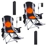 CDEN Heated Camping Chair - Outdoor Folding Chair with Detachable Footrest, Thick Padding, Carry Bag, Cupholder, Side Pockets, and 10000mAh Power Bank (2 Pack, Black)