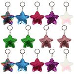 JYUHA 14 Pieces Colourful Sequin Keychain, Reversible Sequin Keyring Glitter Star Keychain Charm Flip Sequin Keychain Party Gift Keyring for Kids Girls Birthday Favors (7 Colors)