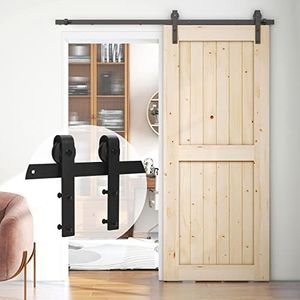 BONIKLUBA 6FT Sliding Barn Door Hardware Kit for Single Door-Sturdy&Smoothly&Quietly-Heavy Duty-Easy to Install, Fit 36"-40" Wide Door（J Shape Hanger)