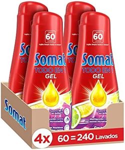 Somat Todo En 1 Gel Lima Y 60 Dosis (pack De 4, Total: 240 Lavados), Jabón Lavavajillas Con Gran Poder De Limpieza Para Ciclos Cortos, Vajilla Brillante, 1.08 l (Paquete de 4), Limón, 4320 Mililitro