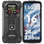 Blackview ROCK 1 Rugged Smartphone Android 16, 15000mAh 33W Rugged Phone Unlocked, 24GB + 256GB, Dual AI Cameras + 20MP Night Vision, 6.56" HD+ 2.01" Dual-Screen, IP69K/NFC/Glove Mode Waterproof Phone